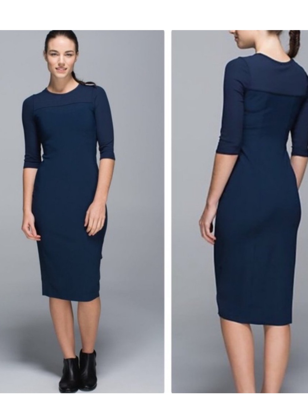 Lululemon Out Of This World Black Four Way Stretch Half Sleeve Bodycon Dress 10*